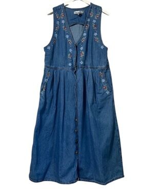 jane ashley denim dress | Dresses | Jane Ashley Vtg Embroidered Sunflower Lg Grannycore Cottagecore Boho Embroidered denim Color:Soft Navy formal gown long Women's Short Sleeve Midi